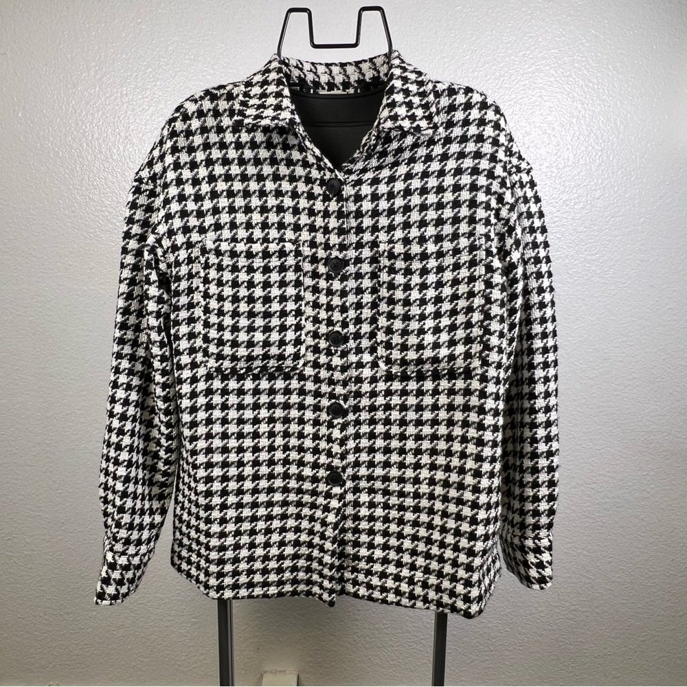 A New Day Black and Cream Houndstooth Button-Up Shacket Size S